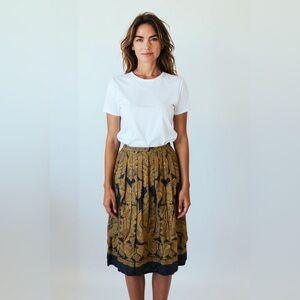 Vintage Gold/Black Pleated Rayon Elastic Waist Skirt